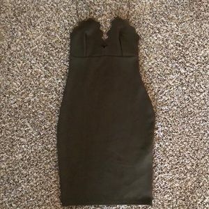 Khaki green scallop front mini dress